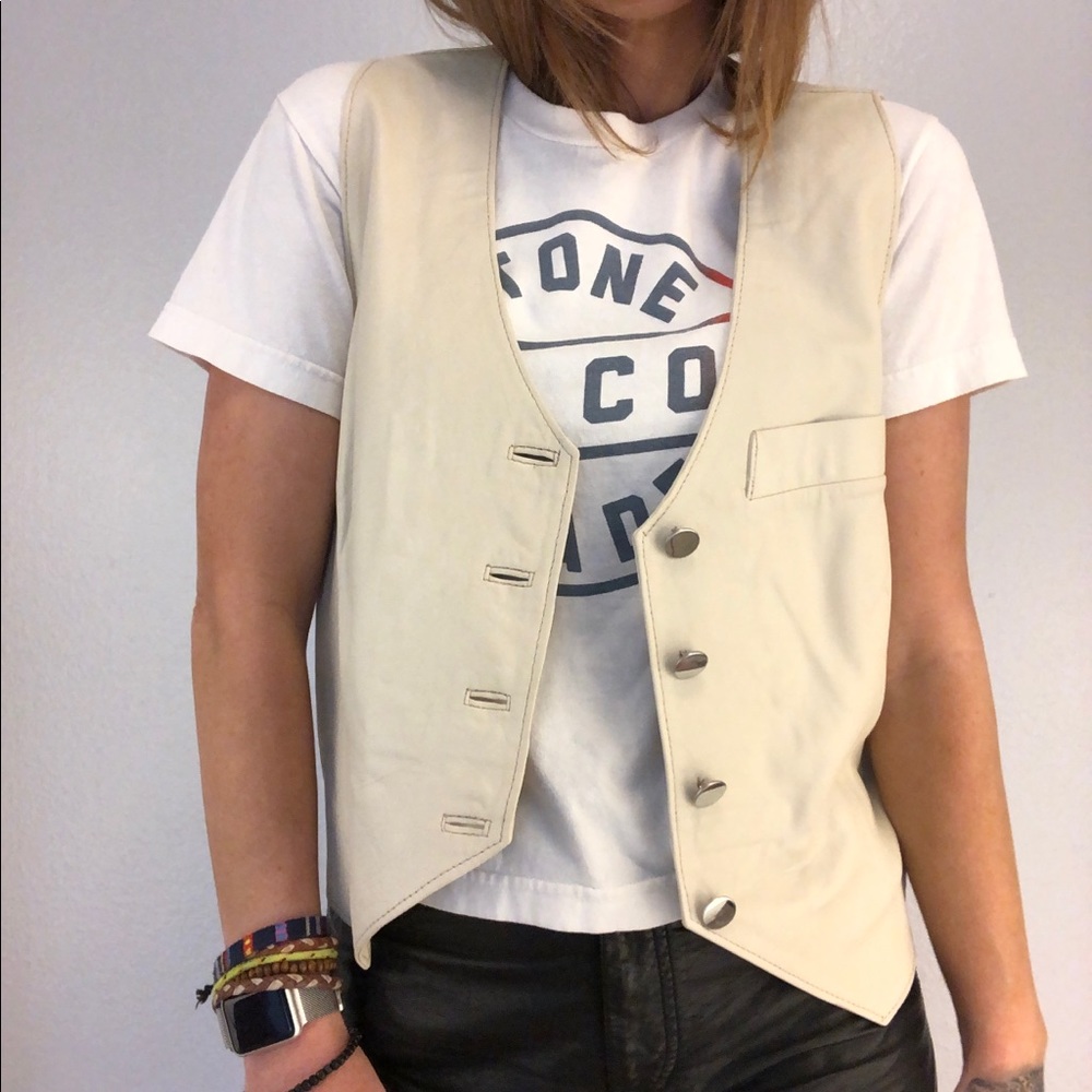 Cream Leather Vest Vintage 80’s / 90’s Medium